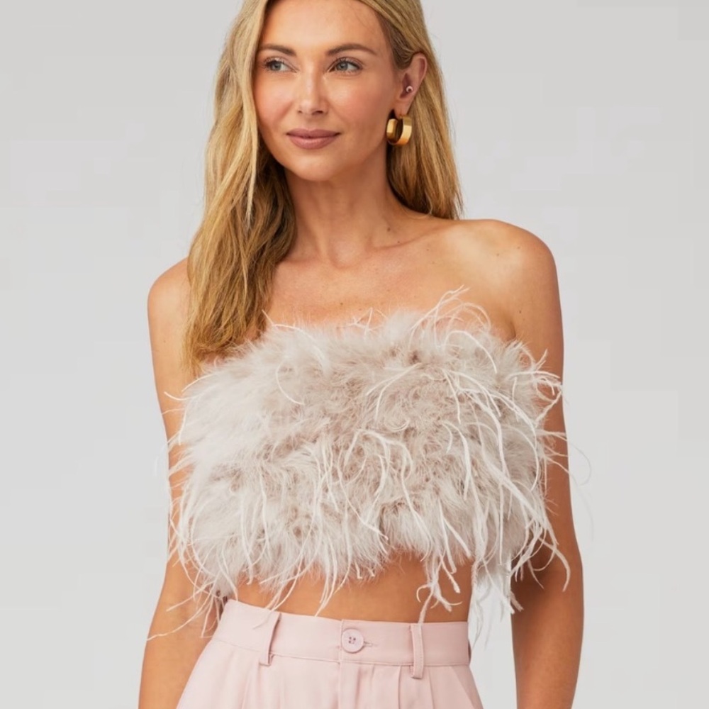 Lamarque Ostrich Feather Top from Revolve- size Small in Dusty Rose